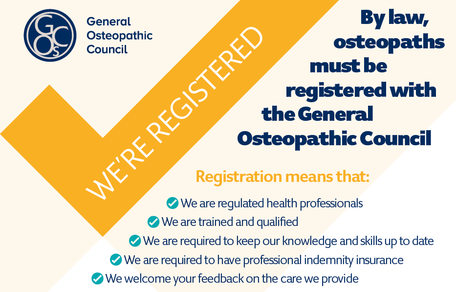 All our practitioners at Blackheath Clinic are registered with the General Osteopathic Council (GOsC). Osteopathic as health profession regulated by law